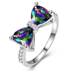 S925 Silver Bow Zircon Ring Women s Gift